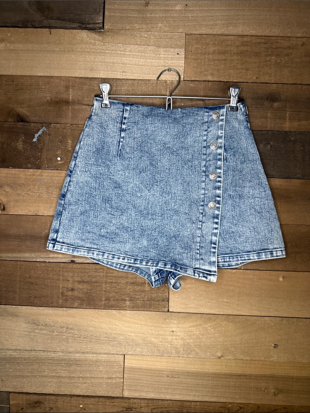 Flying Tomato Light Blue Denim Button-Front Skort